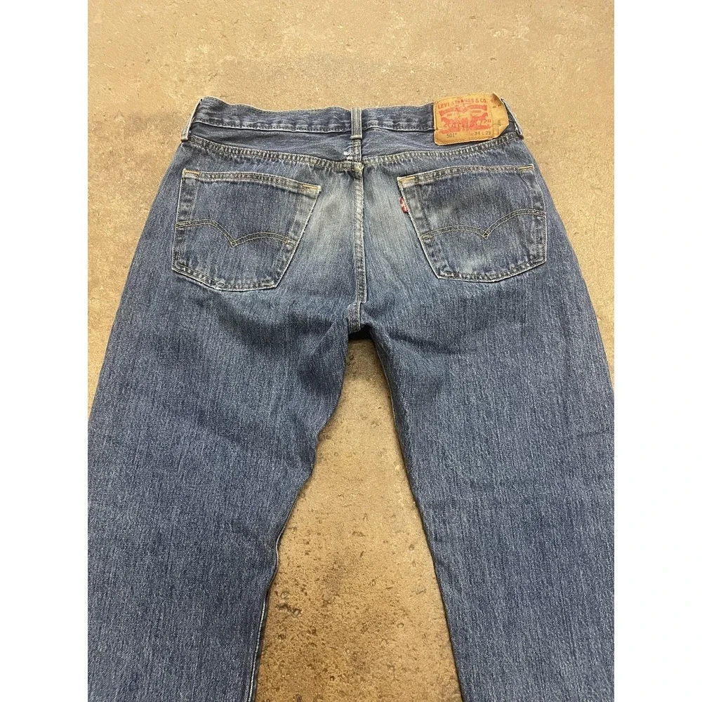 Levis‎ 501 Jeans Mens 34x29 Medium Wash Blue Denim Straight Leg Button Fly